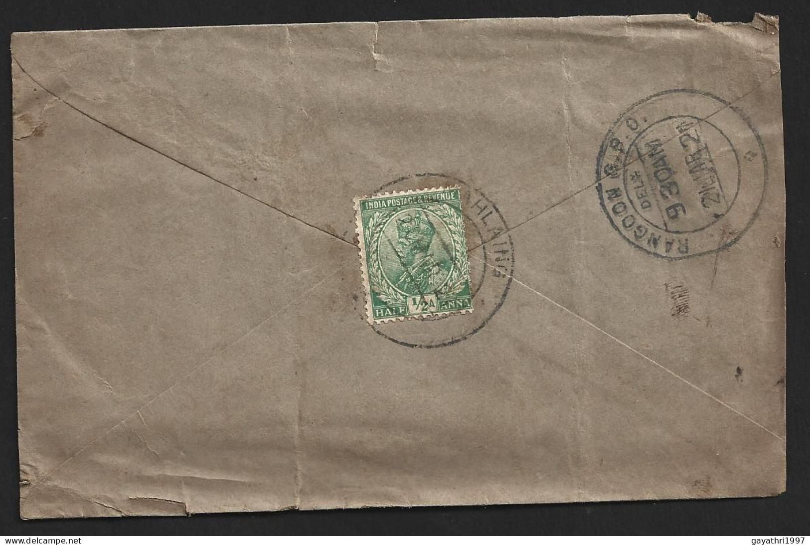 India Stamps Used On Burma Cover Mahlaing Meiktila To Rangoon (C784) - Burma (...-1947)