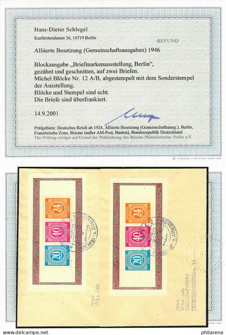 MiNr. Blöcke 12 A/B, Gestempelt Sonderstempel, BPP Befund, Echt - Gebraucht