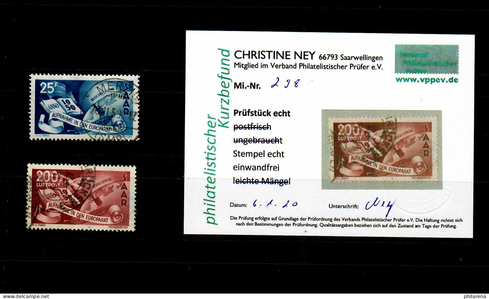 Saar: MiNr. 297-298, Gestempelt, Befund Für MiNr. 298 - Used Stamps