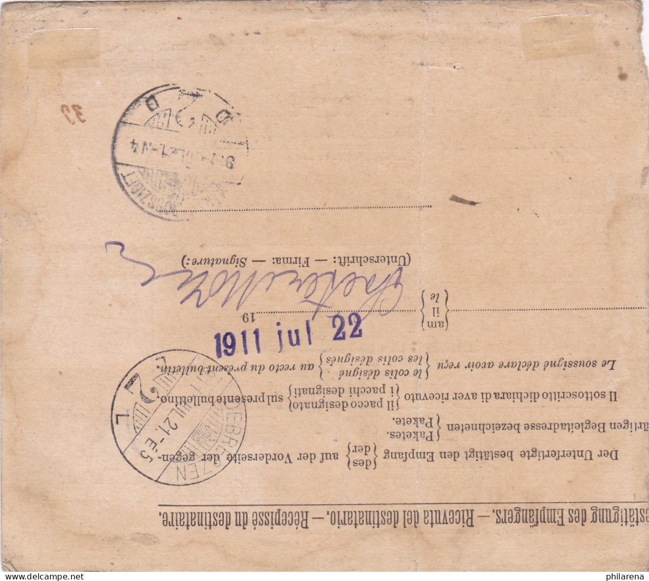 Parcel Card Jerusalem (Levante) 1911 To Hungary - Altri & Non Classificati