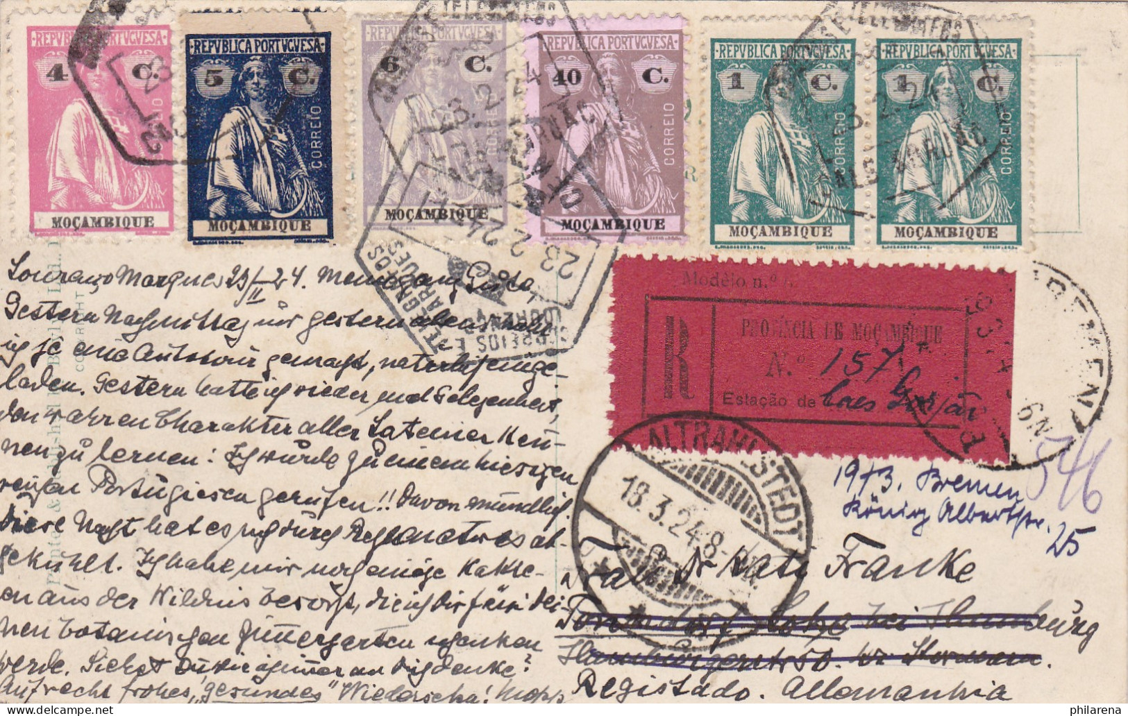 1924: Card Postale Mocambique -registered- To Germany - Mosambik
