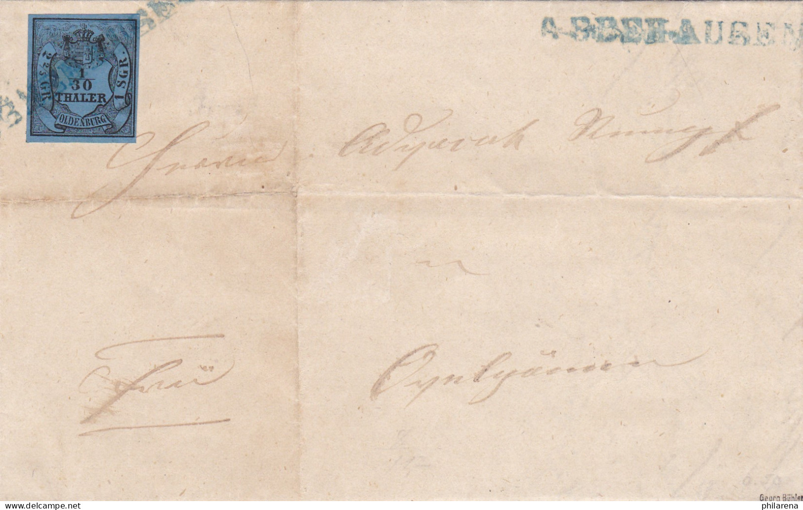 Oldenburg Brief MiNr. 2IIIm Type III, Abbehausen Nach Ovelgönne, Signiert - Oldenbourg