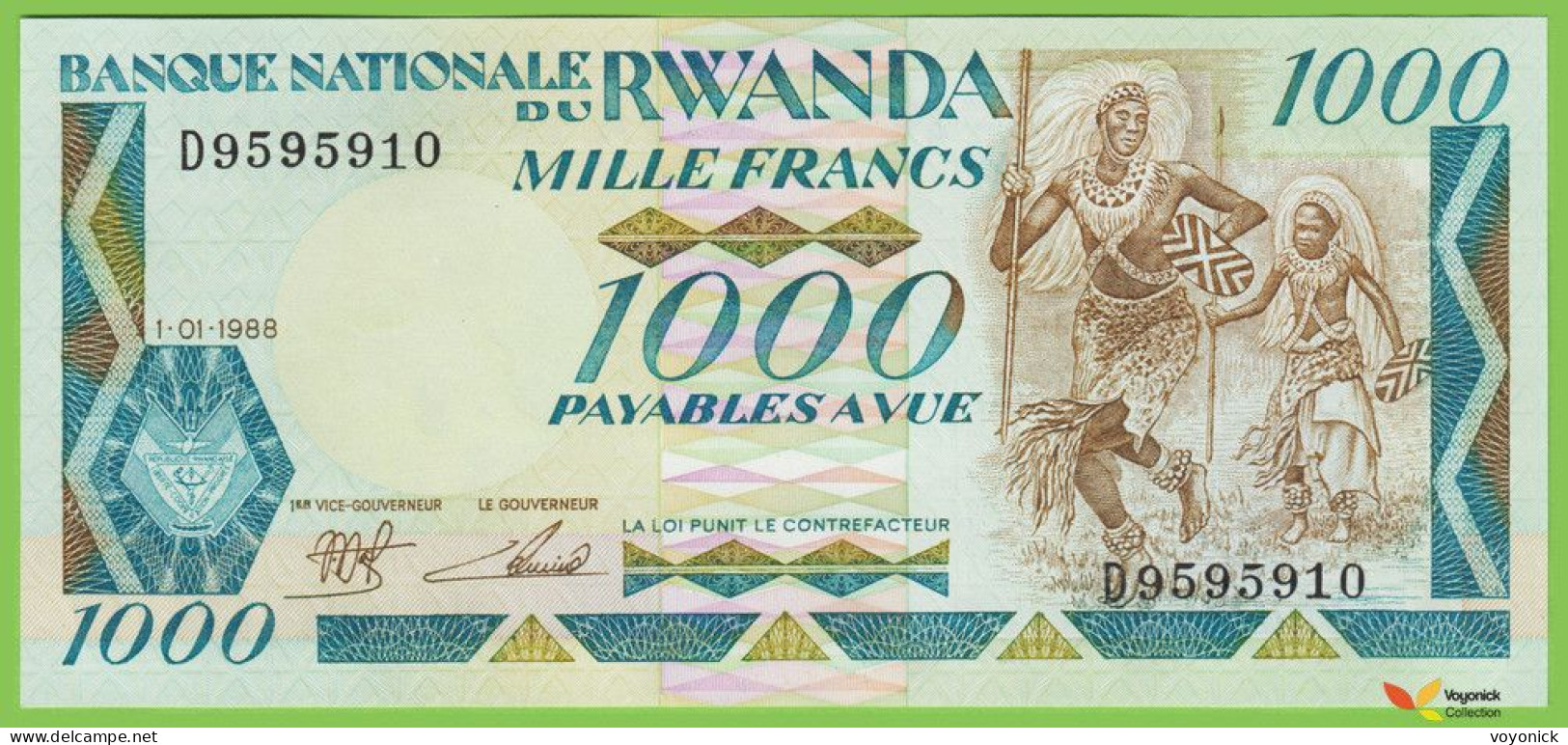 Voyo RWANDA 1000 Francs 1988 P21a B120a D UNC - Rwanda