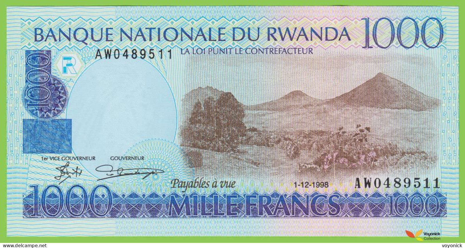 Voyo RWANDA 1000 Francs 1998 P27b B126b AW UNC - Rwanda