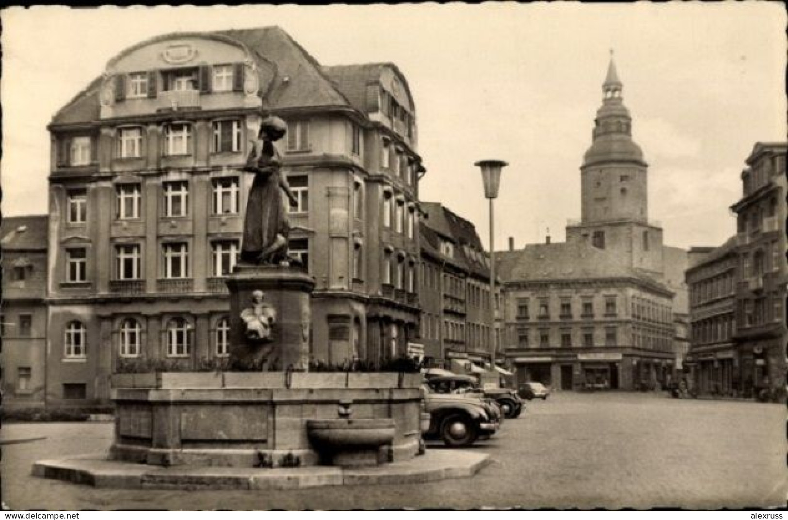 RPPC Photo Postcard DDR 1959 Döbeln Saxony, Red Square, Schlegelbrunnen, Posted - Döbeln