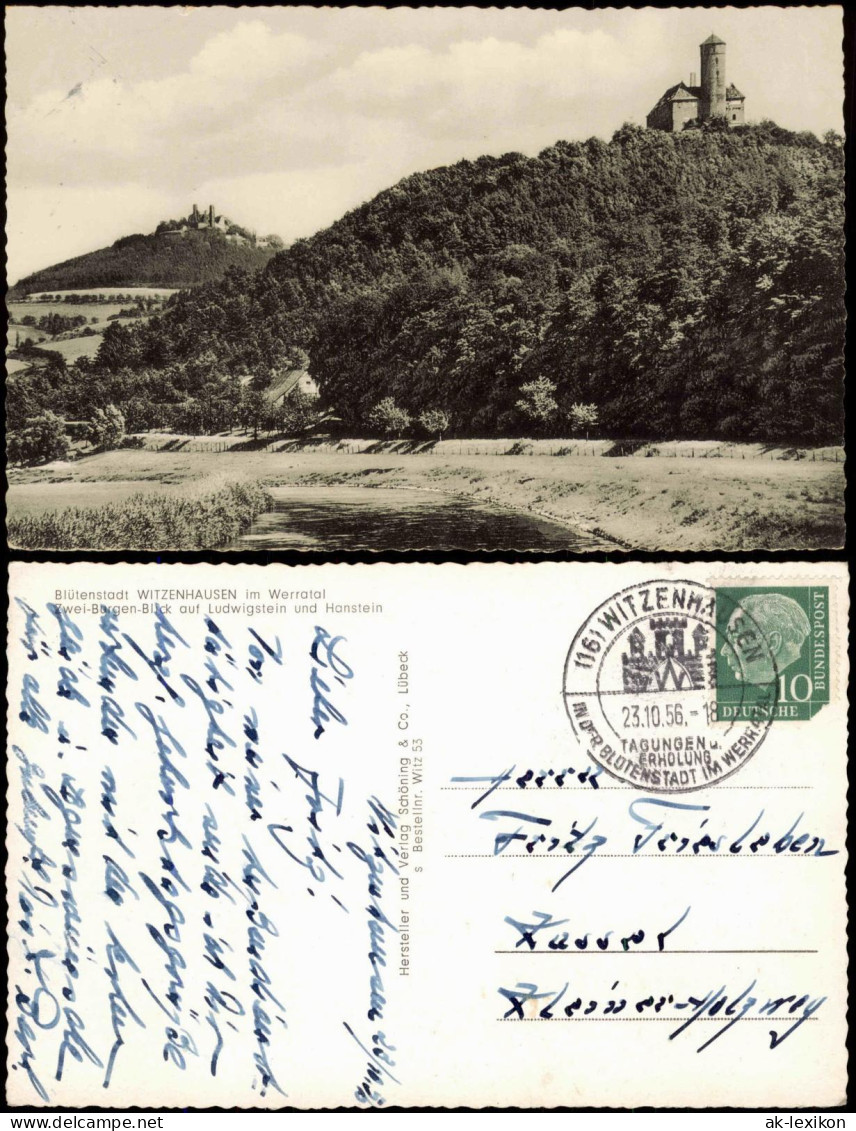 Ansichtskarte Witzenhausen Zwei Burgen-Blick Ludwigstein U. Hanstein 1956 - Witzenhausen