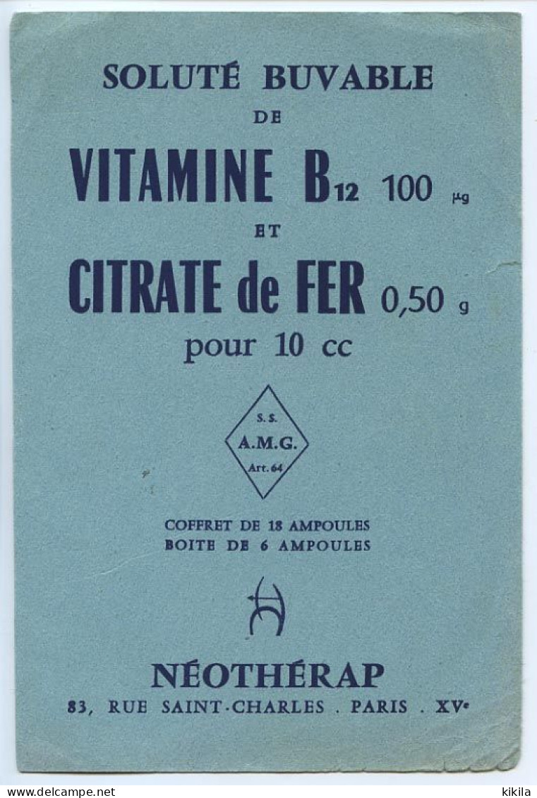 Buvard 13 X 20  NEOTHERAP  Vitamine B 12    Citrate De Fer - Produits Pharmaceutiques