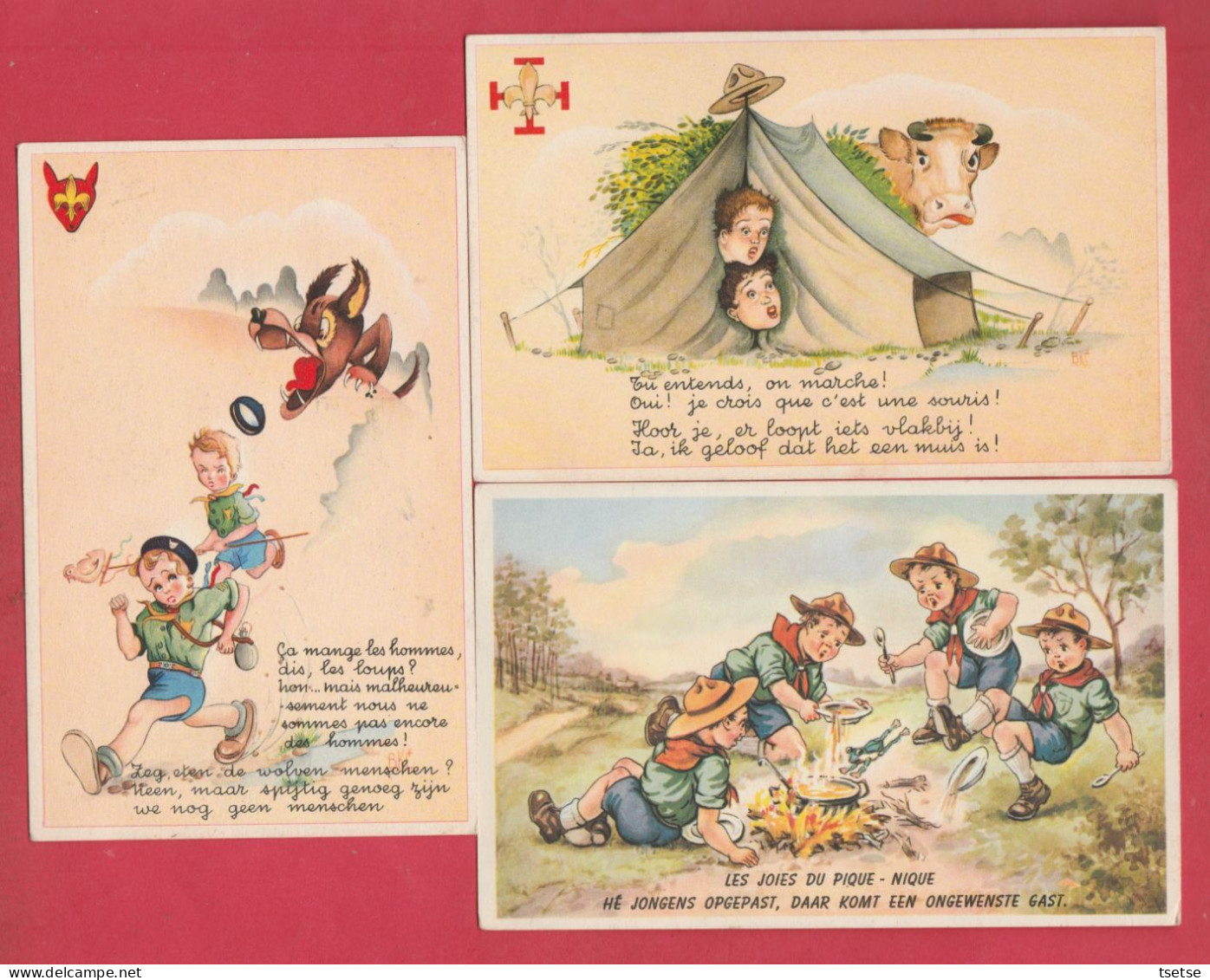 Scoutisme - 3 Cartes Humoristiques - 1946 ( Voir Verso ) - Scoutismo