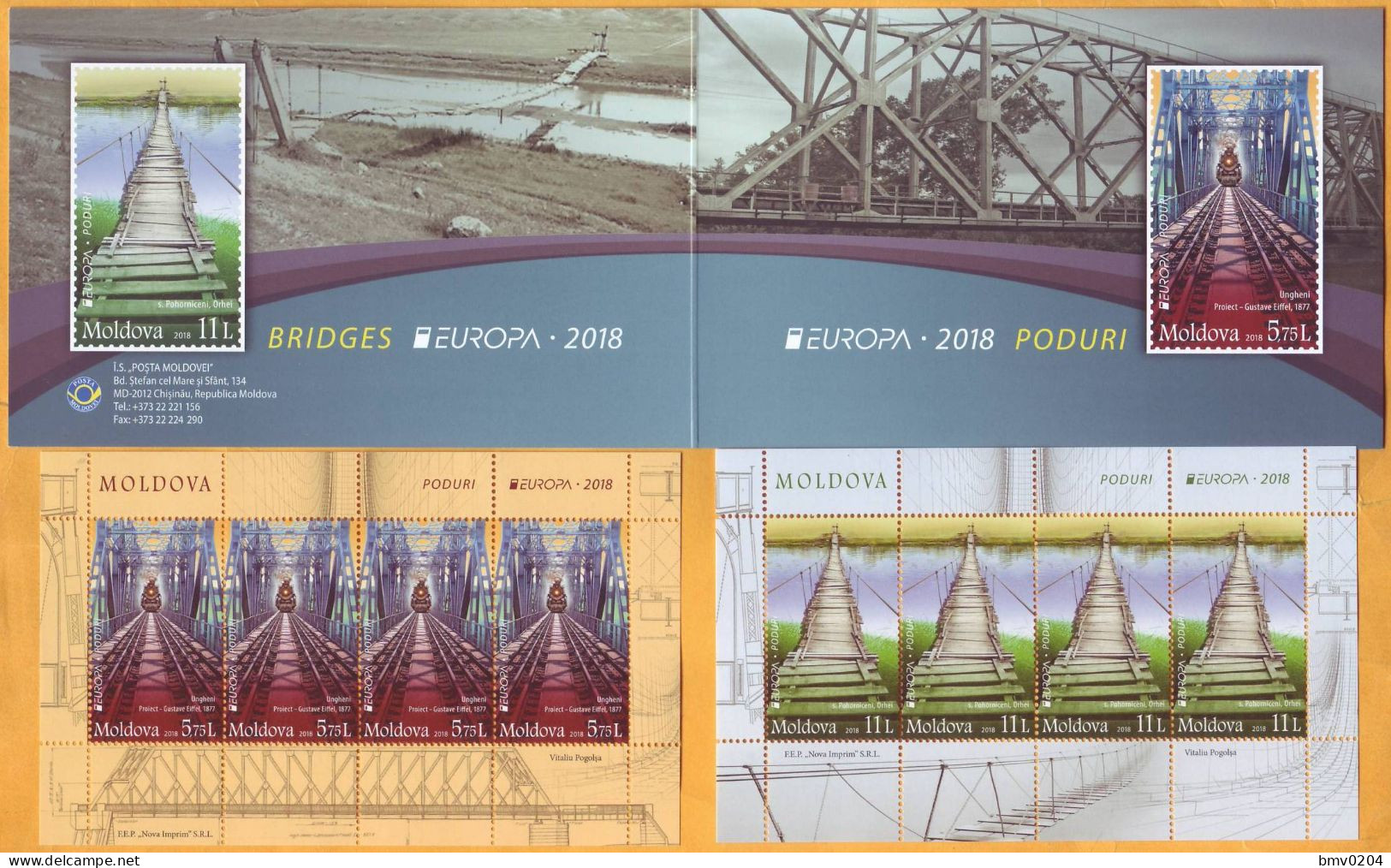 2018 Moldova Moldavie  Booklet (II)  Europa Cept Railway, Railway Bridge, Train, Gustave Eiffel, Train, Wooden Bridge - 2018