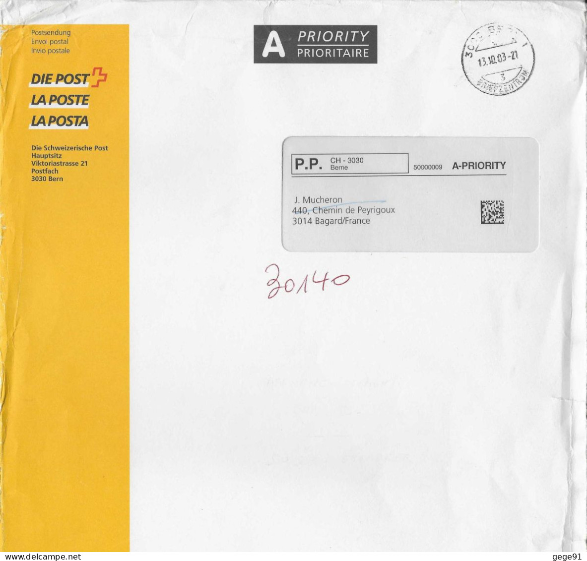 Port Payé De La Poste _ Enveloppe De Service - Erreur De Code Postal Dans L'adresse - Covers & Documents