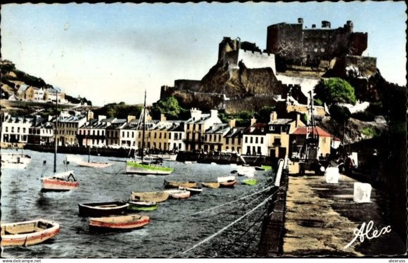 RPPC Photo Postcard Jersey Channel, The Berthing Quay At The Port Of Gorey & The Chateau Mont Orgeuil, VF Posted - La Corbiere