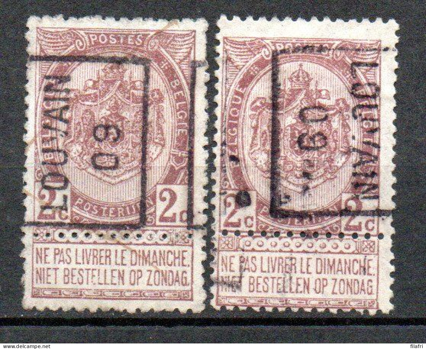 1277 Voorafstempeling Op Nr 55 - LOUVAIN 09 - Positie A & B - Rolstempels 1900-09