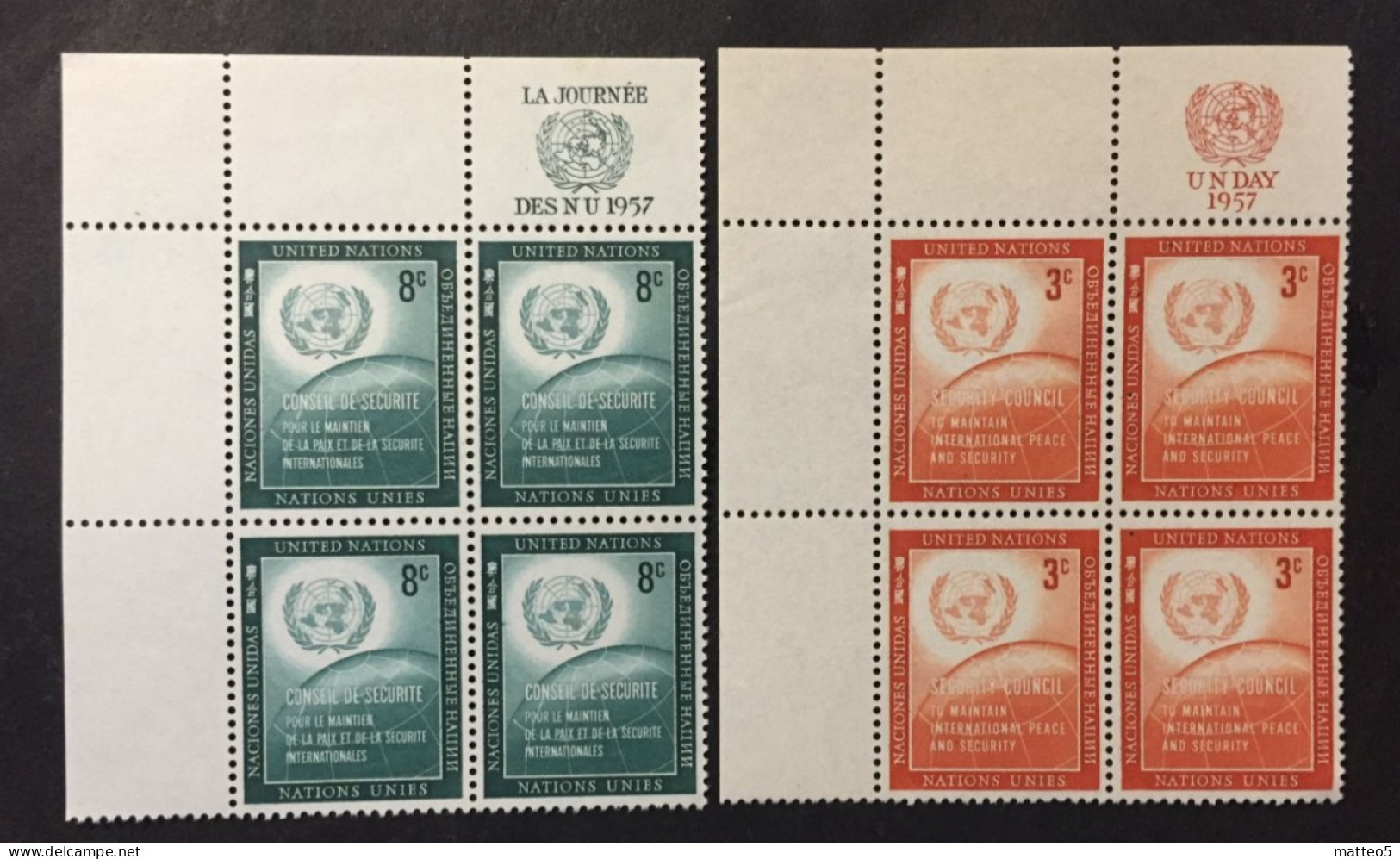 1957 - United Nations UNO UN ONU -  Security Council - 2x4 Stamps Unused - Nuovi