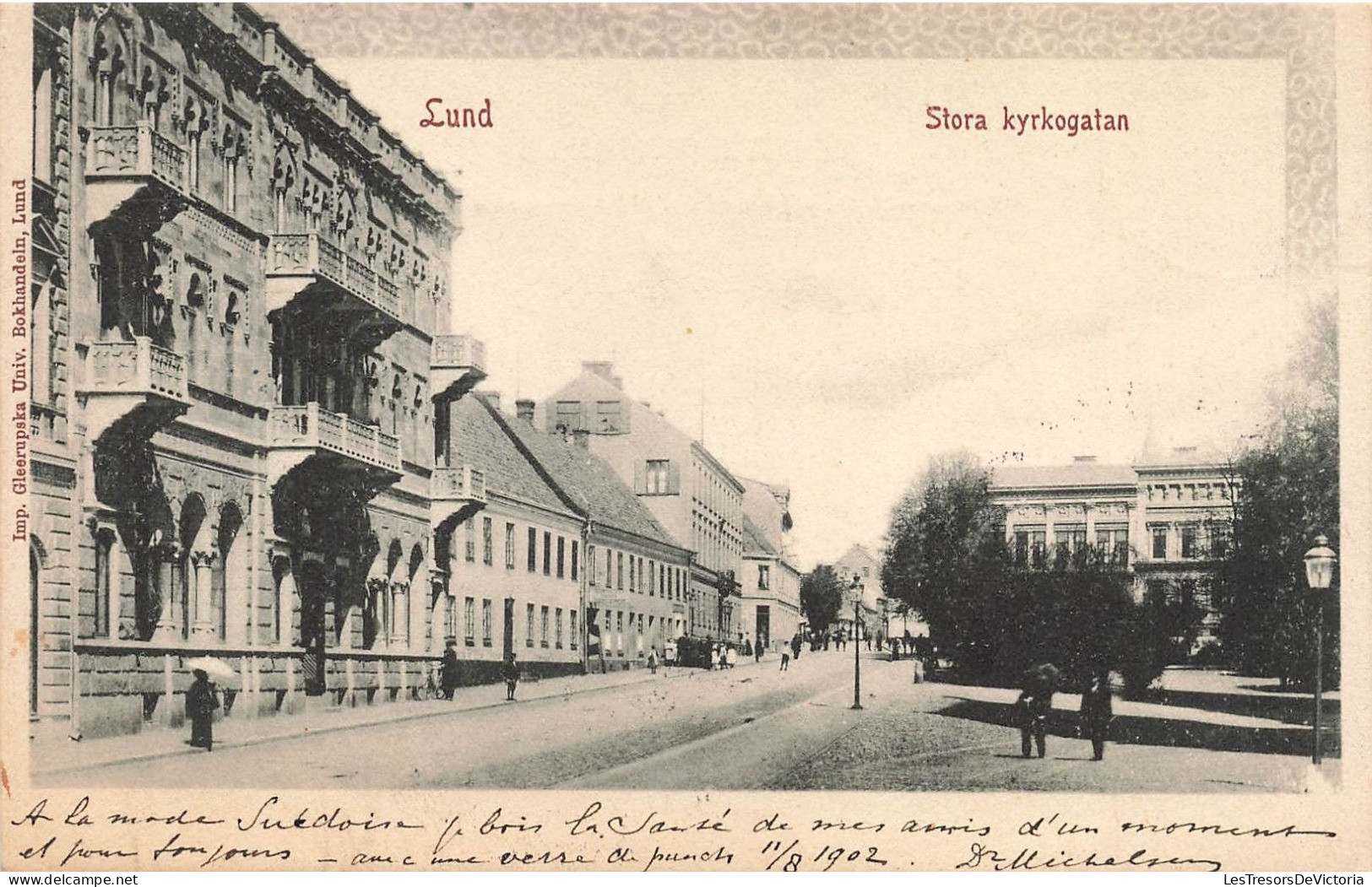 SUEDE - Lund - Sotra Kyrkogatan - Vue Panoramique - Animé - Vue Sur La Route -  Carte Postale Ancienne - Sweden