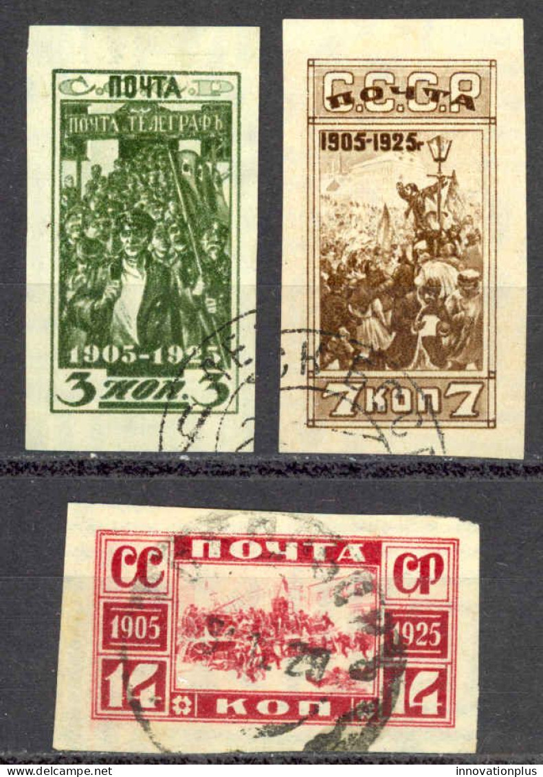 Russia Sc# 336-338 Used Imperf 1925 1905 Revolution 20th - Usati