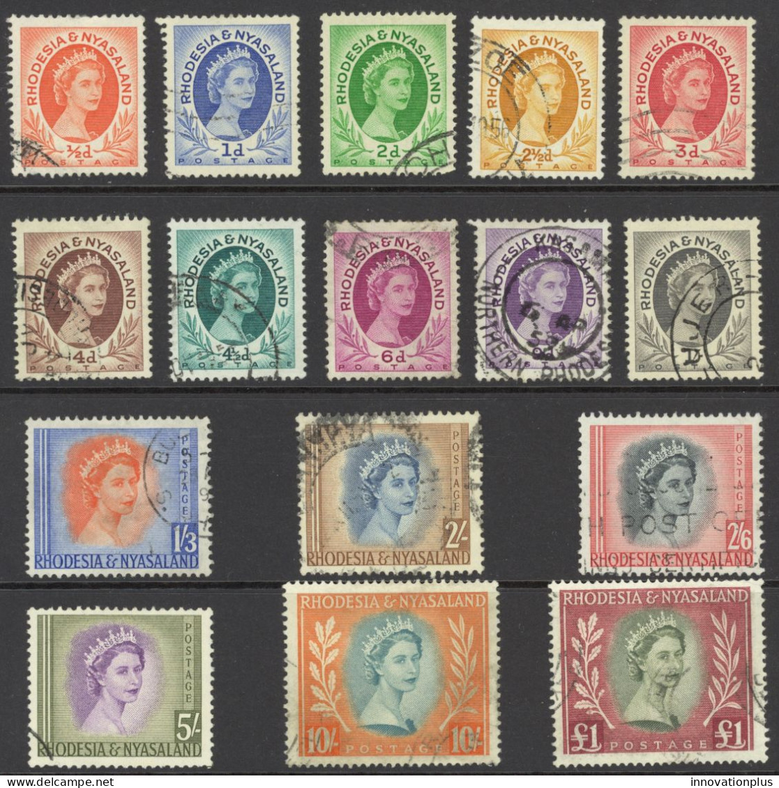 Rhodesia & Nyasaland Sc# 141-155 SG# 1/16 Used 1954-1956 QEII Definitives - Rodesia & Nyasaland (1954-1963)