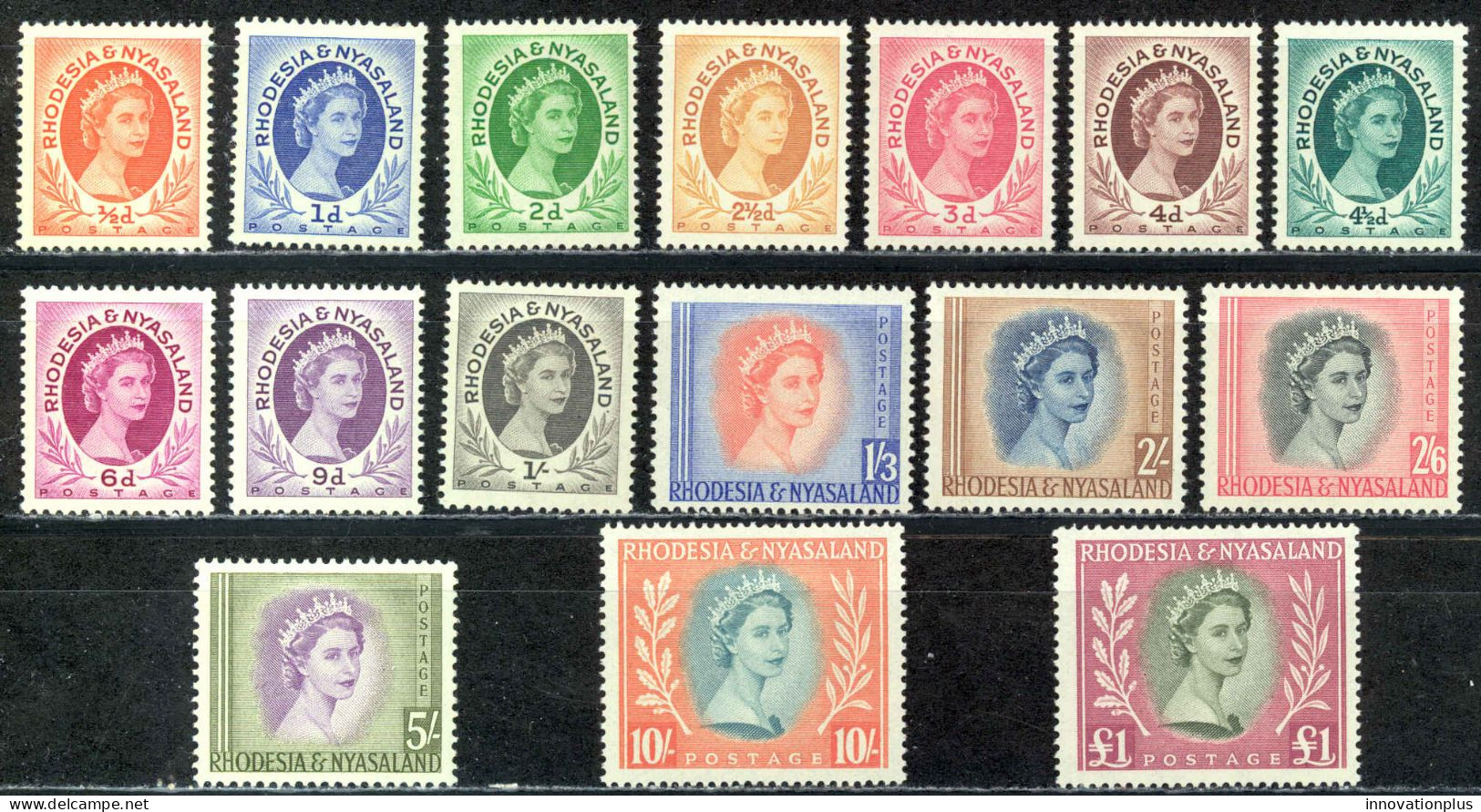 Rhodesia & Nyasaland Sc# 141-155 MH 1954-1956 QEII Definitives - Rhodesia & Nyasaland (1954-1963)