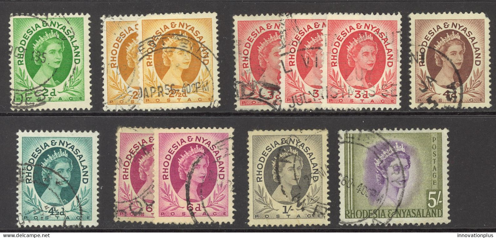 Rhodesia & Nyasaland Sc# 143-153 SG# 13 (asst.) Used 1954-1956 QEII Definitive - Rhodesië & Nyasaland (1954-1963)