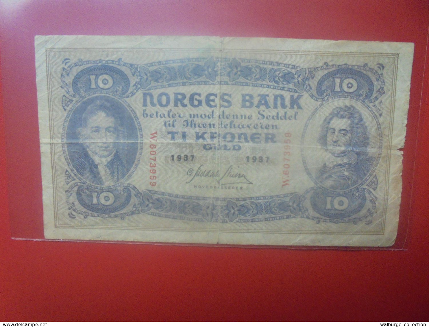 NORVEGE 10 KRONER 1937 Circuler + Légère Réparation (B.33) - Norvegia