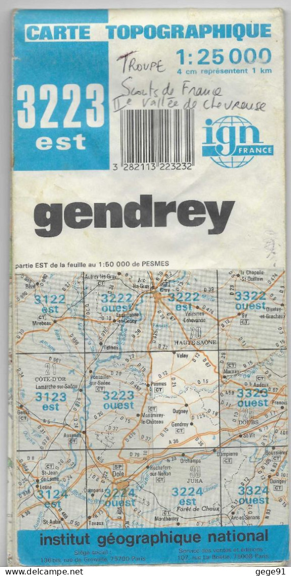 Carte IGN 1/25000 - Gendrey - 3223 Est - édition De 1988 - Topographische Karten