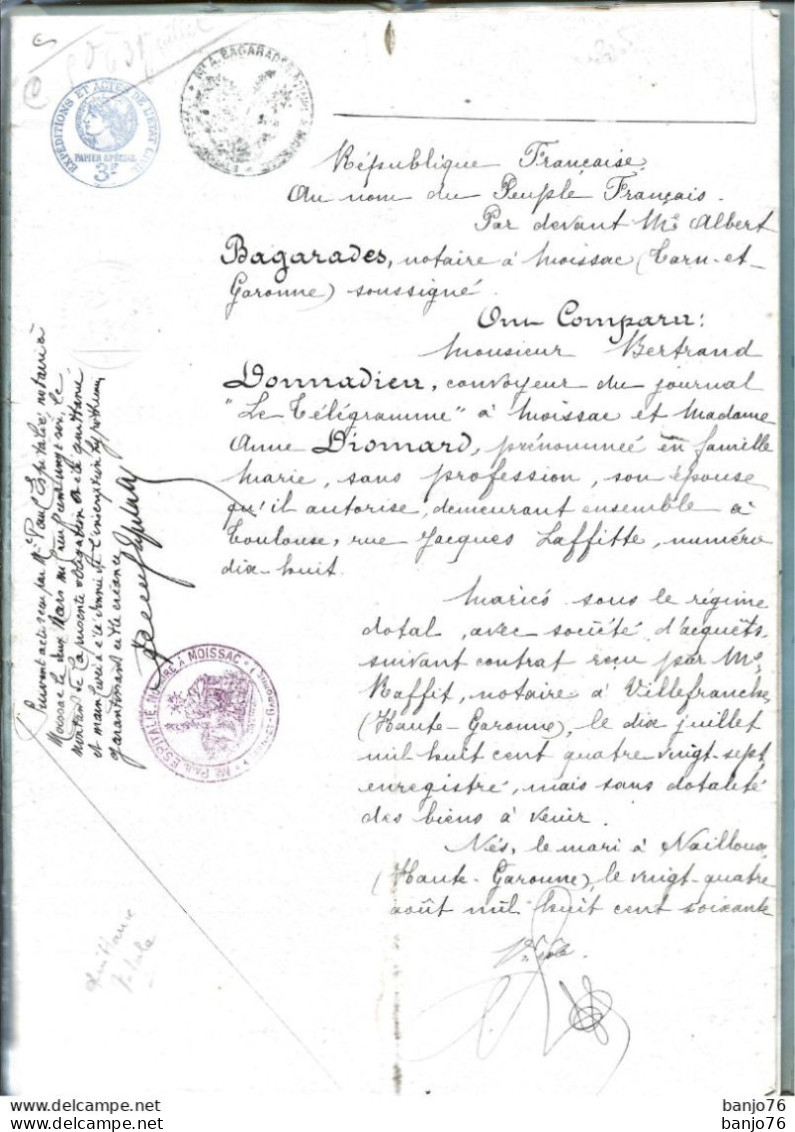 Obligation DONNADIEU à LAUTARD - Acte Notarial Maitre BAGARADES à MOISSAC - 1923 - Manuskripte