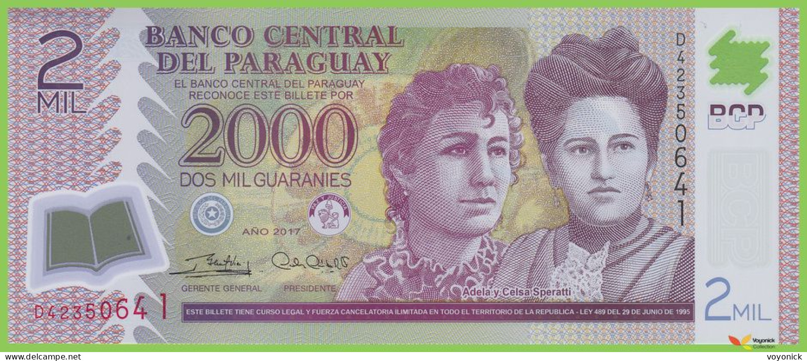 Voyo PARAGUAY 2000 Guaranies 2017(2018) P228d B846d D UNC Polymer - Paraguay