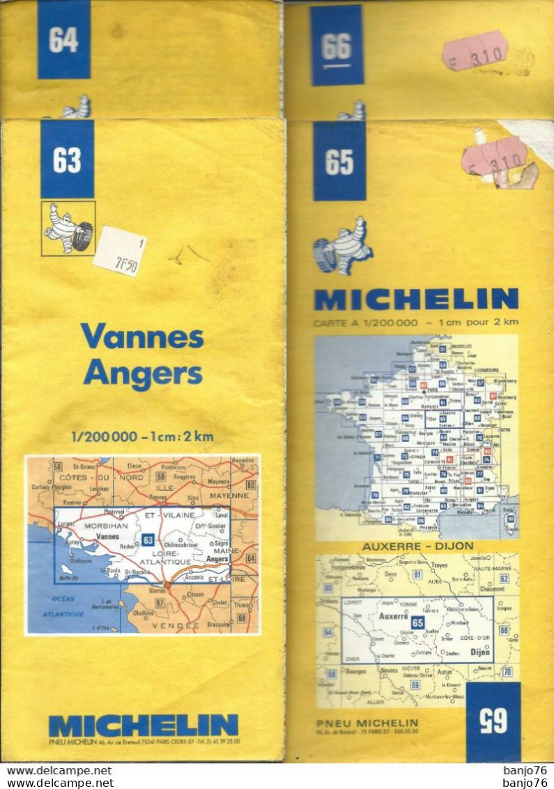 8 Cartes MICHELIN - N° 63 - 64 - 65 - 66 - 67 - 68 - 69 - 70 Au 200.000ème - Cartes Routières