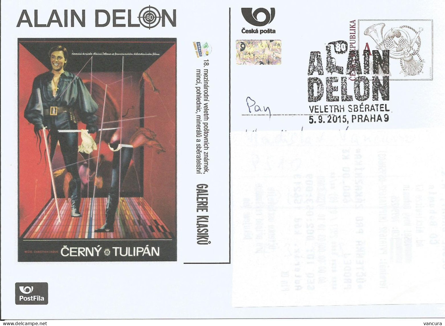 Postfila Card Czech Republic Sberatel Prague 2015 Alain Delon - Postales