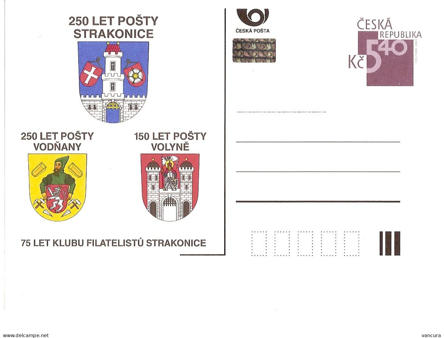 CDV B 335 Czech Republic Towns Of Strakonice, Volyne And Vodnany - Heraldic Lion 2001 - Cartoline Postali