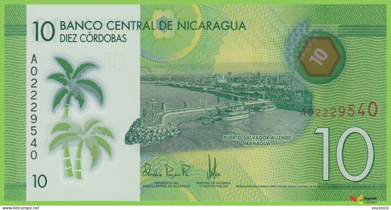 Voyo NICARAGUA 10 Cordobas 2014(2015) P209 B506a A UNC Polymer - Nicaragua