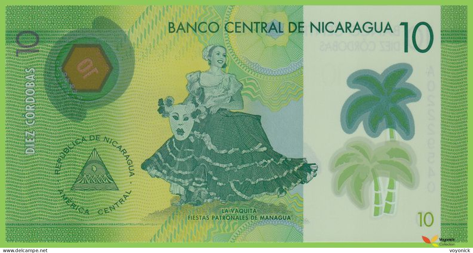 Voyo NICARAGUA 10 Cordobas 2014(2015) P209 B506a A UNC Polymer - Nicaragua