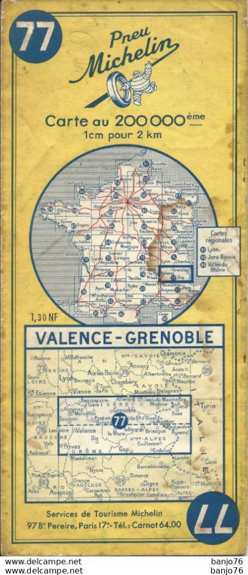 MICHELIN - N° 77 Au 200.000ème - VALENCE - GRENOBLE (1960) - Carte Stradali