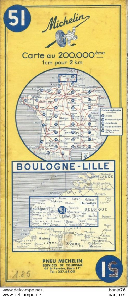 MICHELIN - N° 51 Au 200.000ème - BOULOGNE - LILLE  (1968) - Roadmaps
