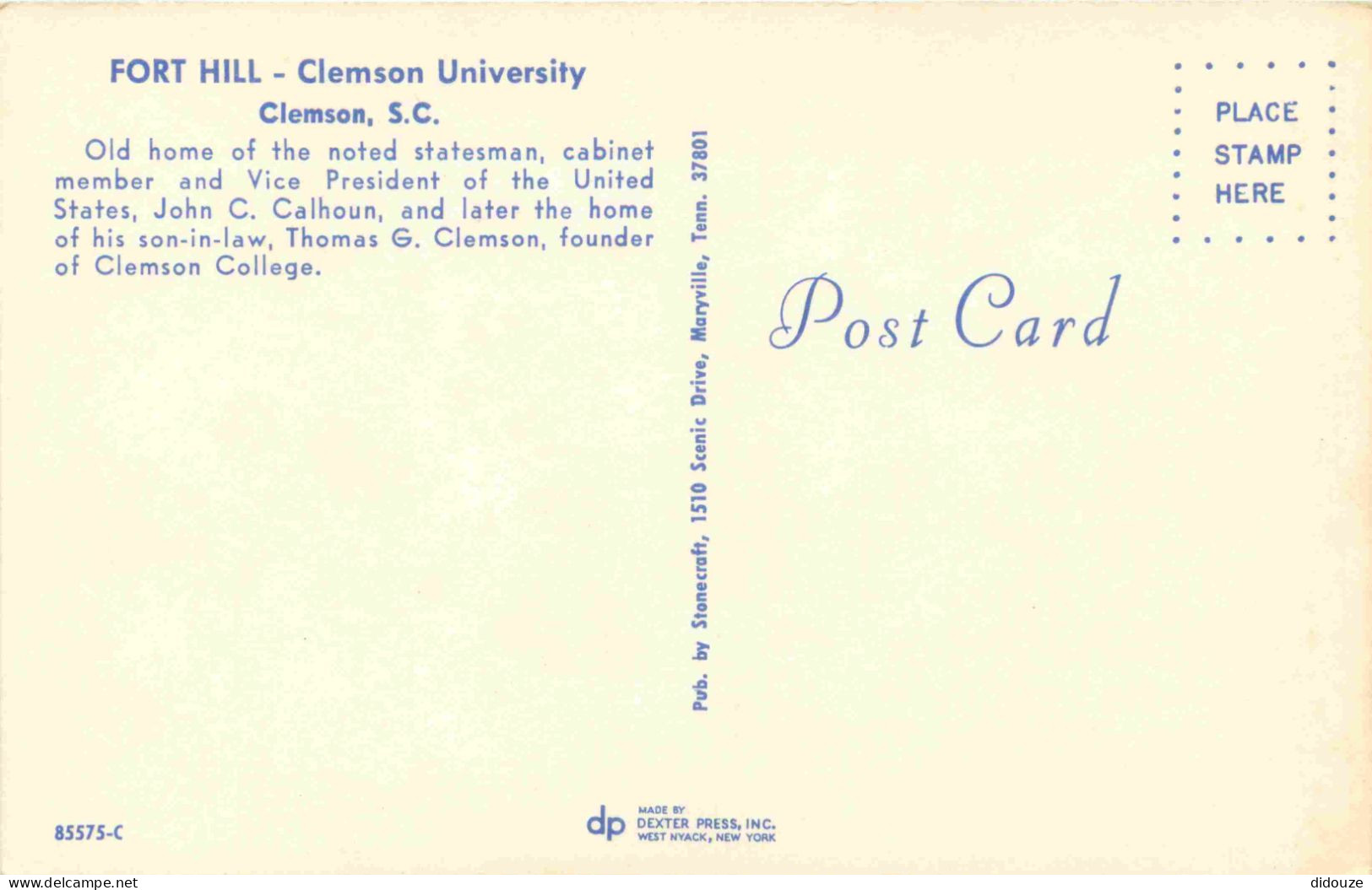 Etats Unis - Clemson - Fort Hill - Clemson University - Etat De Caroline Du Sud - South Carolina State - CPSM Format CPA - Clemson