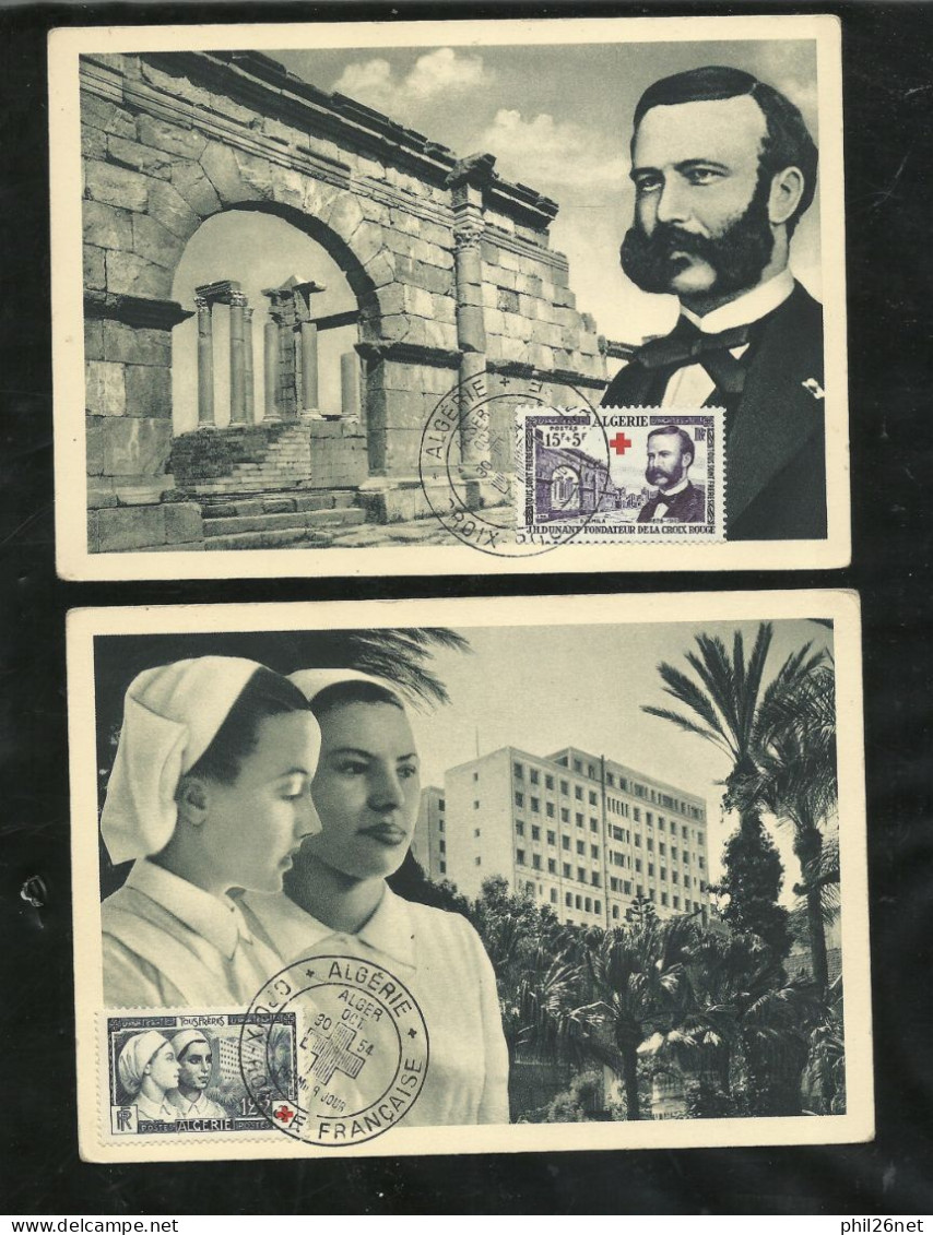 Algérie Cartes Maxi Premier Jour Croix Rouge N°316  Et 317 Infirmières Et  Henri  Dunant  Alger 30/10/1954 B/TB  ..soldé - FDC