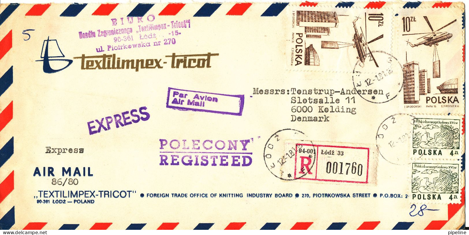 Poland Registered Air Mail Cover Sent To Denmark 12-1-1981 - Lettres & Documents