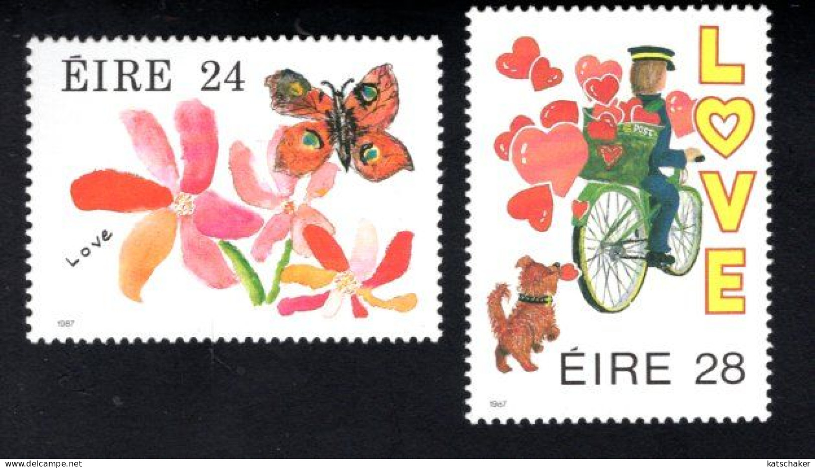 1999459130 1986  SCOTT 679 680 (XX) POSTFRIS  MINT NEVER HINGED - LOVE STAMPS - BUTTERFLY - DOG - FLOWERS - POSTMAN - Ungebraucht