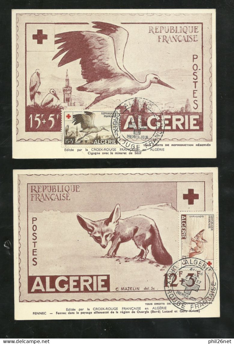 Algérie FDC  Cartes Maximum  Premier Jour Croix Rouge  Alger Le 06/04/1957  N°343 Et 344   B/ TB Voir Scans Soldé ! ! ! - Cartoline Maximum