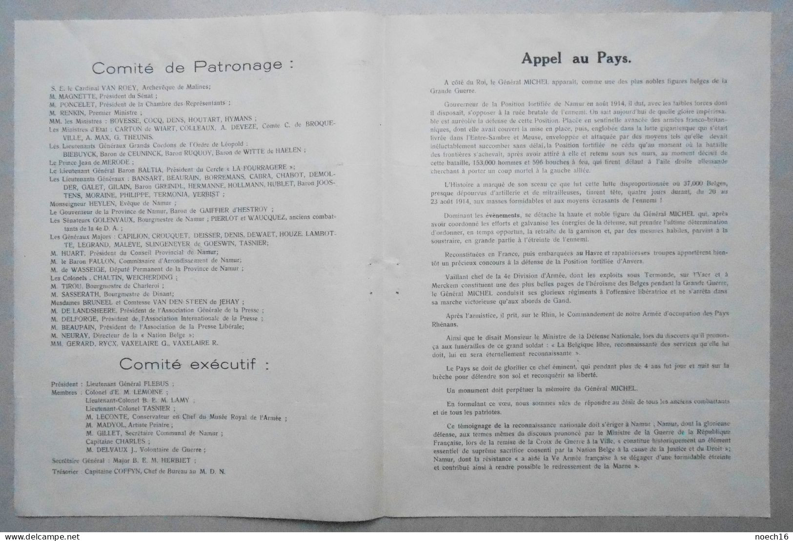 2 Documents 1932 Souscription Monument Au Baron Michel Du Faing D'Aigremont à Namur & Courrier Au Bourgmestre De Jumet - Non Classés