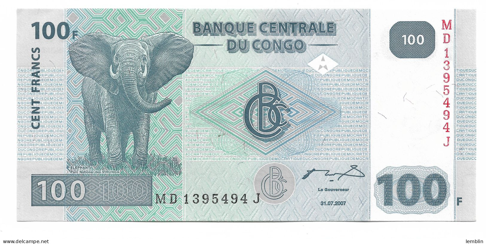 CONGO - 100 FRANCS 2007 - Repubblica Democratica Del Congo & Zaire