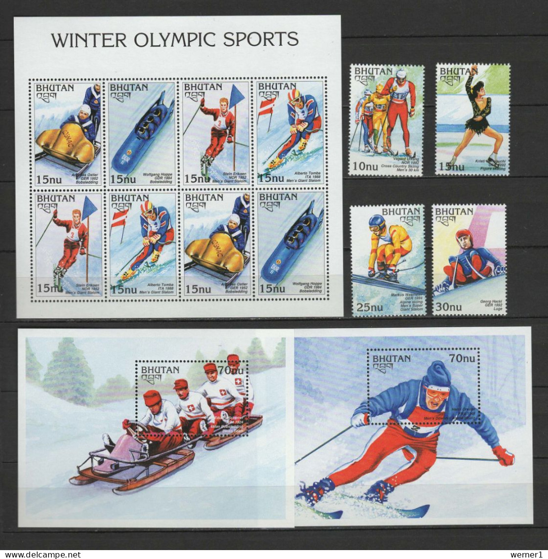 Bhutan 1997 Olympic Games Nagano Set Of 4 + Sheetlet + 2 S/s MNH - Inverno1998: Nagano