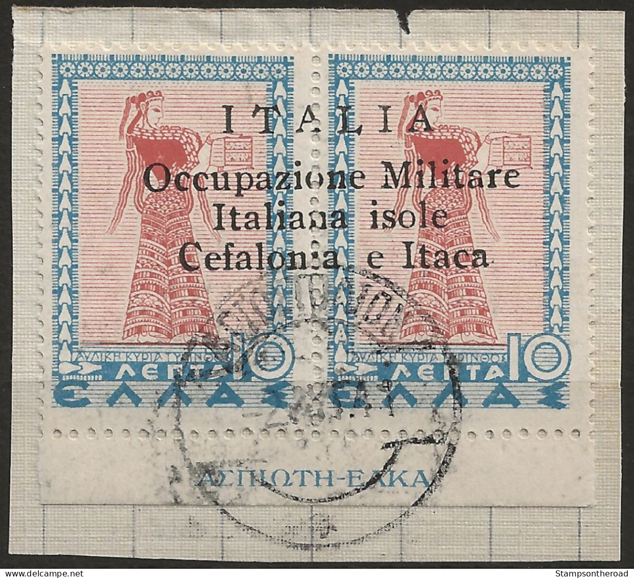 OICI12AU-1941 Occup. Italiana CEFALONIA E ITACA, Sass. Nr. 12A, Francobollo Usato Per Posta °/ Varietà - Cefalonia & Itaca