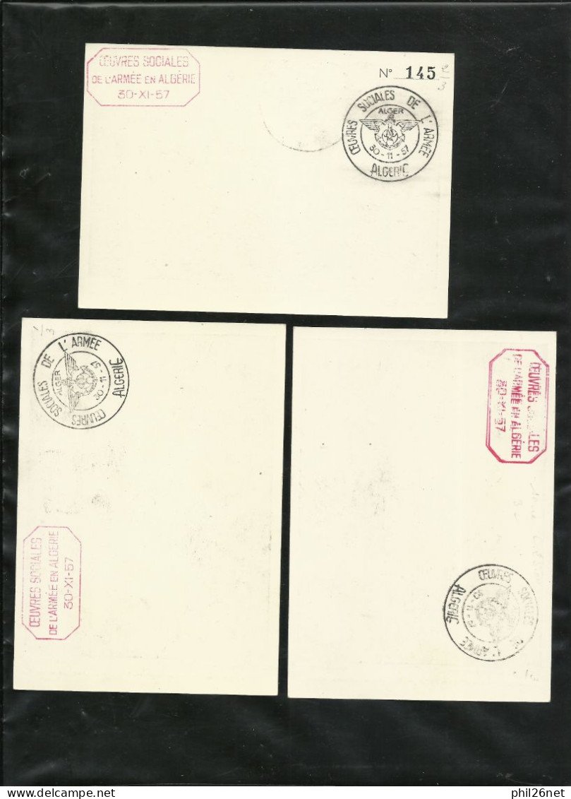 Algérie 3 Cartes Maximum FDC Premier Jour Alger Le 30/11/1957 N°346 à 348 Oeuvres Sociales De L'Armée B/ TB Soldé ! ! ! - Maximumkarten