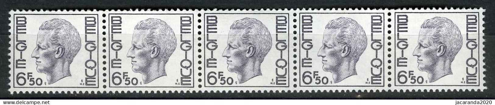 België R54 - K. Boudewijn - Elström - 6,50 - Strook Van 5 Met Nummer - Bande De 5 Avec Numéro - Coil Stamps