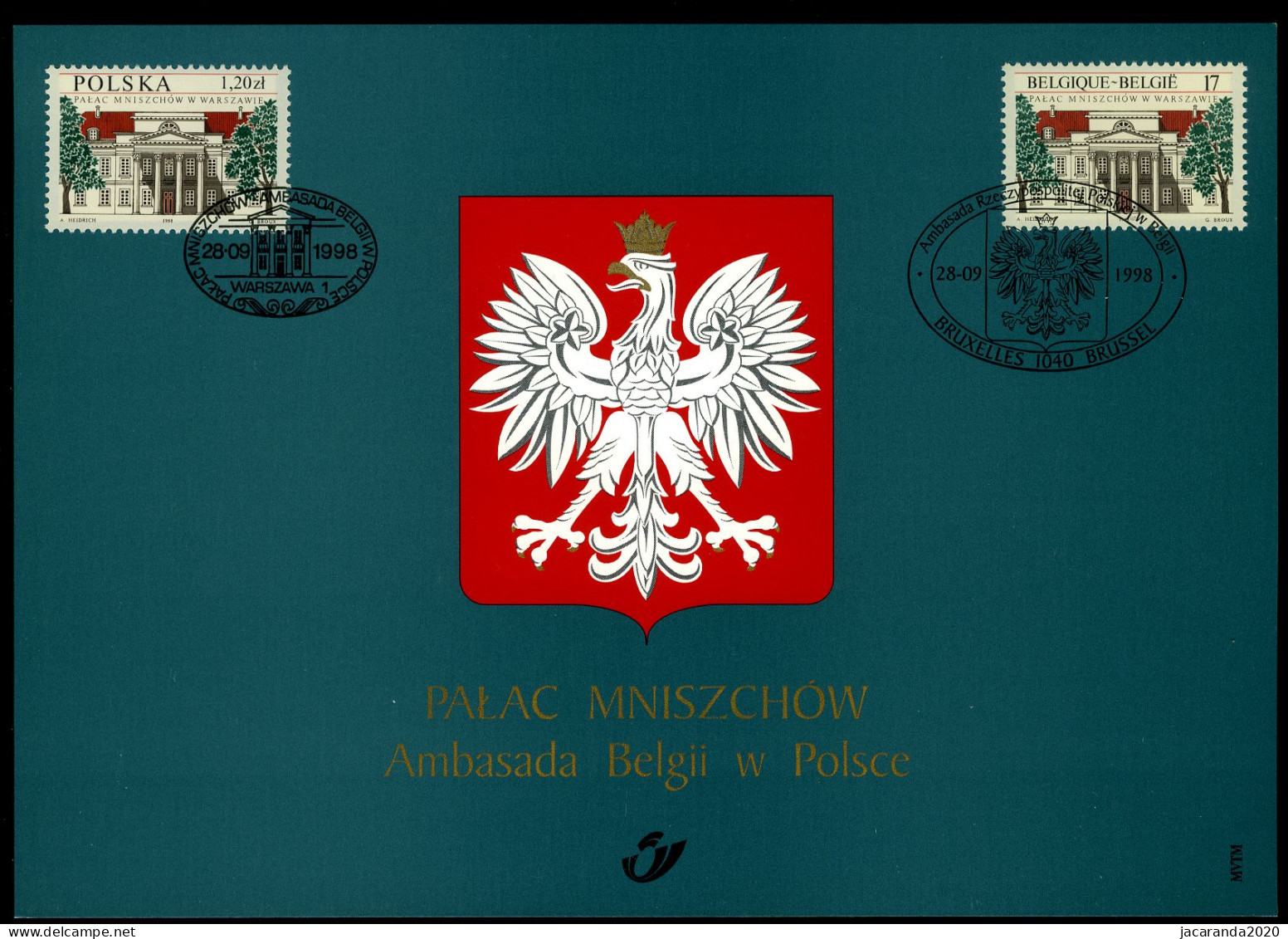 België 2782 HK - Mniszech Paleis In Warschau - Gem. Uitgifte Met Polen - 1998 - Herdenkingskaarten - Gezamelijke Uitgaven [HK]