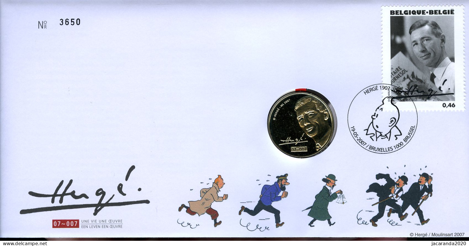 België 3648 NUM - Numisletter - Portret Van Hergé - Moulinsart - Strips - BD - Comics - Kuifje - Tintin - 2007 - Numisletters