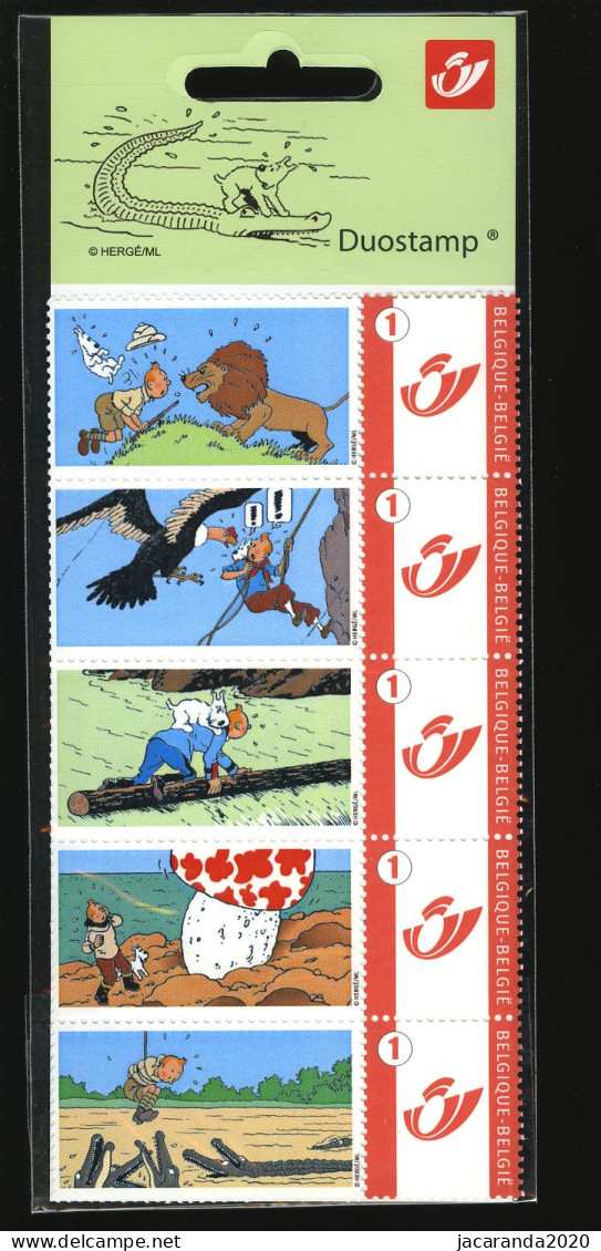 België 3700 - Duostamp - Strips - BD - Comics - Kuifje - Tintin - Tim - Struppi - Hergé - Strook Van 5 - Sous Blister - Neufs