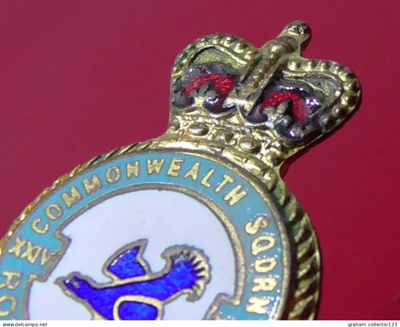 Small Enamel and Metal Pin Badge Royal Airforce RAF No 24 XXIV Commonwealth Squadron Queens Crown HW Miller Birmingham