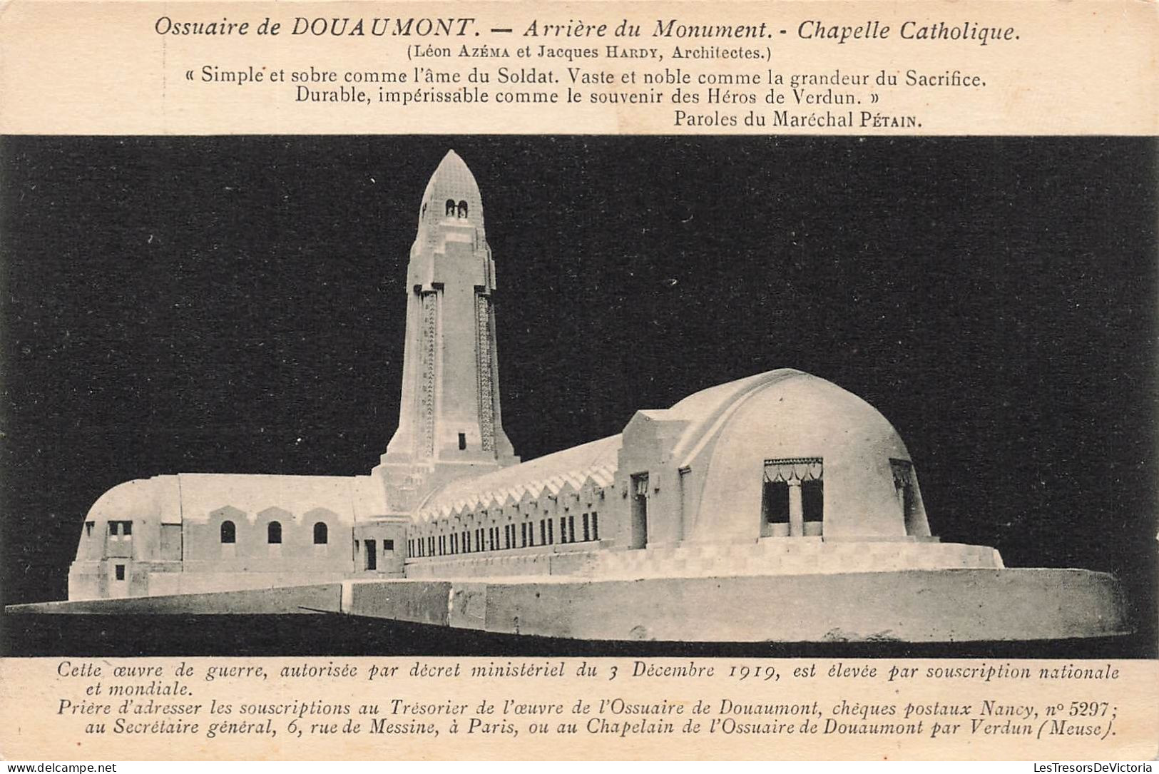 BÂTIMENTS & ARCHITECTURE - Ossuaire De Douaumont - Arrière Du Monument - Chapelle Catholique - Carte Postale Ancienne - Denkmäler