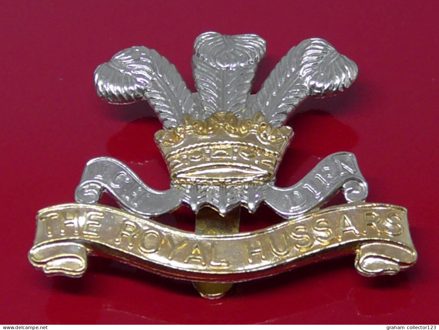 The Royal Hussars Regiment Modern Copy Metal Badge British Army AMMO Manufacturer - Militaria